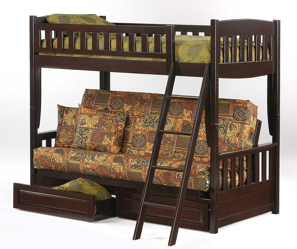 Westwood Chocolate Futon Bunk Bed shown with Optional Underbed Storage Drawers