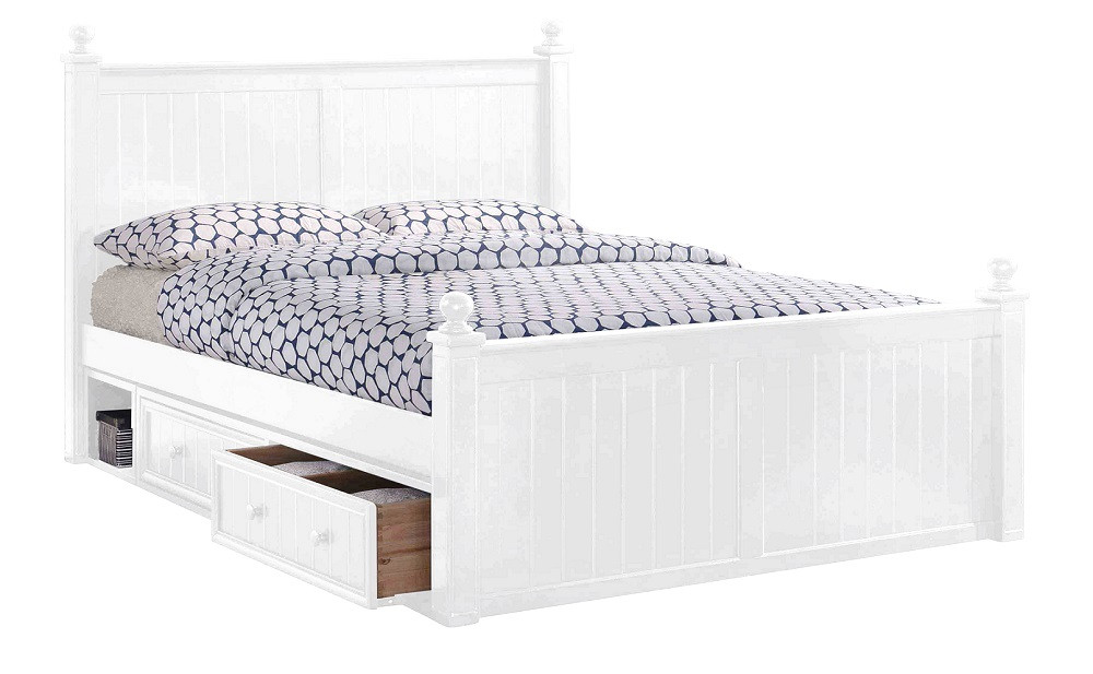 Beatrice White Queen Panel Bed Optional Set of 2 Underbed Storage Drawers with Cubby