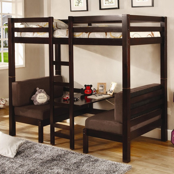 Winnebago Cappuccino Twin Dual Function Bunk Bed Padded Bench Seats Up Room