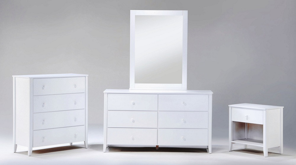 Sullivan Kids Nightstand White Finish shown with Chest of Drawers, Dresser and Mirror
