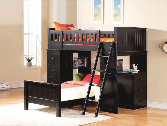 Delta Black Twin Loft Bed with Desk and Storage Room