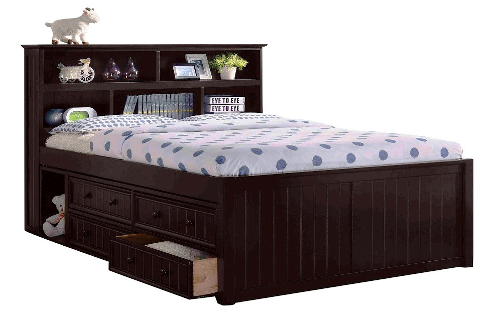 Foster Espresso Bookcase Queen Captains Bed