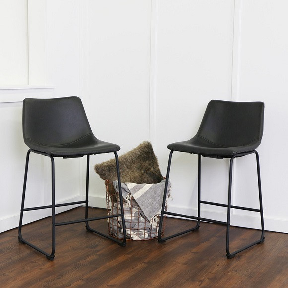 Antonio Counter Stools Black Faux Leather in room