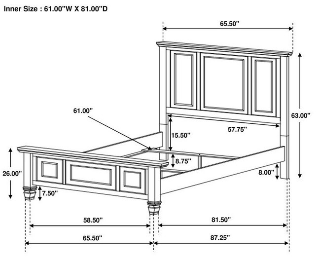 Dana Point White Queen Panel Bed Dimensions