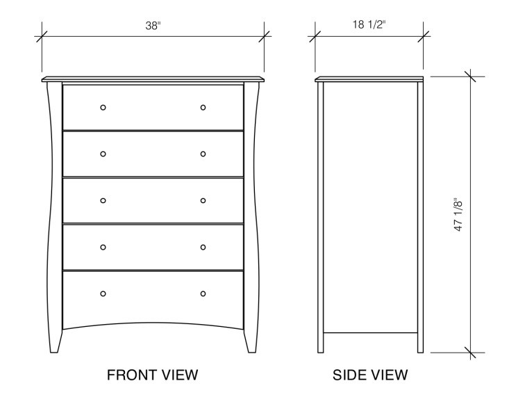 Hollywood White 5 Drawer Chest Dimensions