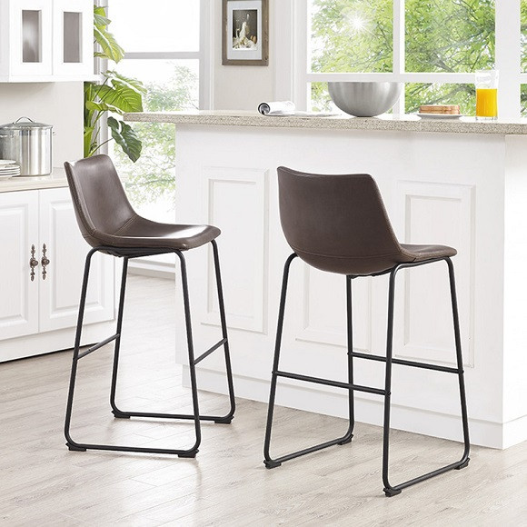 Lorenzo Bar Stools Brown Faux Leather in room