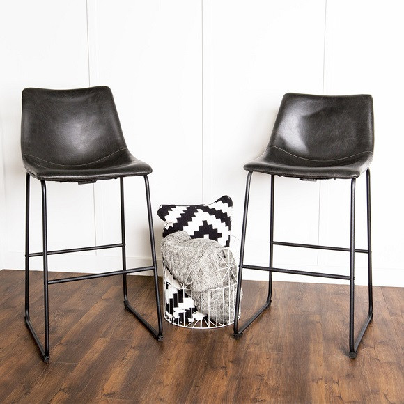 Antonio Bar Stools Black Faux Leather in room