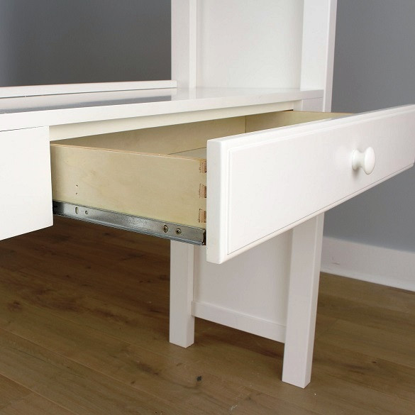 Chelsea White Twin Loft Bed with Desk and Storage Desk Drawer Detail