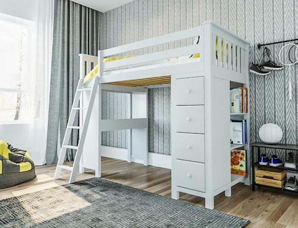Chelsea White Twin Loft Bed with Desk and Storage Room 2