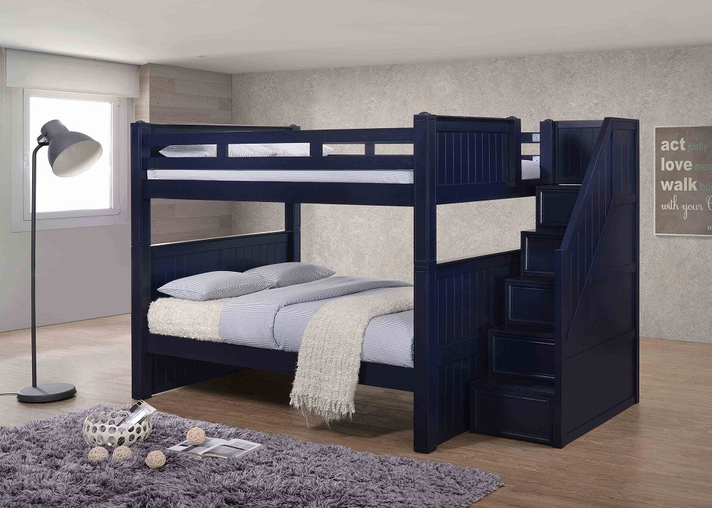 Annapolis Blue Full over Full Bunk Beds with Stairs Room