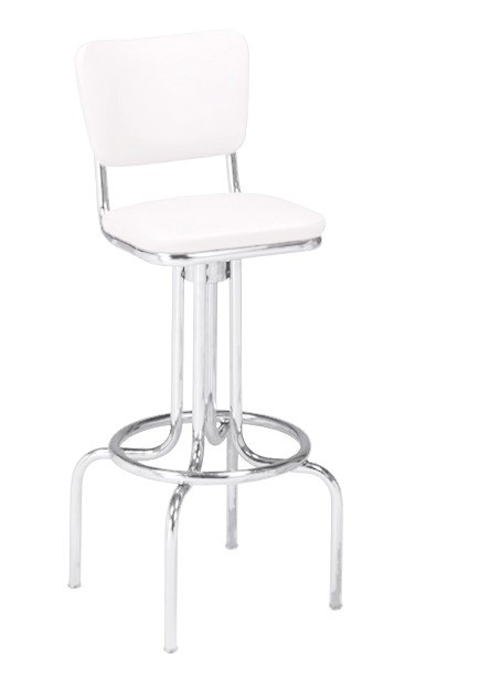Elara Retro Swivel Bar Stool shown with Pure White Vinyl