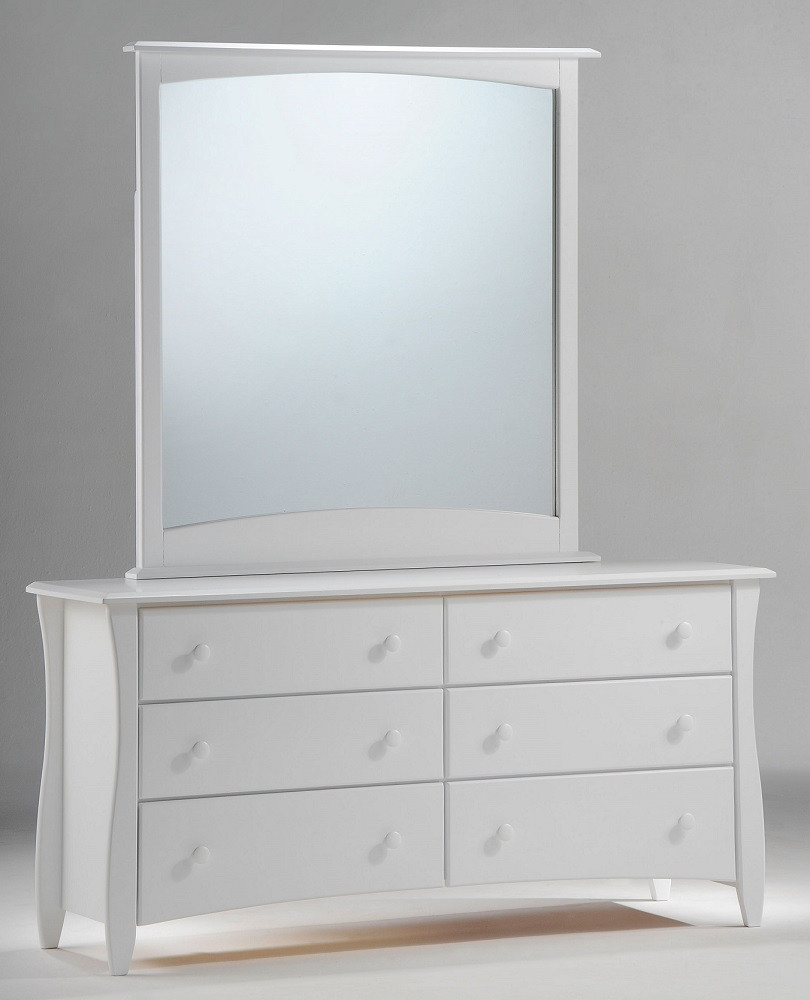Hollywood White 6 Drawer Dresser shown with Optional Vertical Mirror