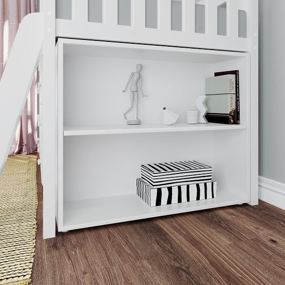 Chelsea White Twin Low Loft Bed with Storage Bookcase Detail