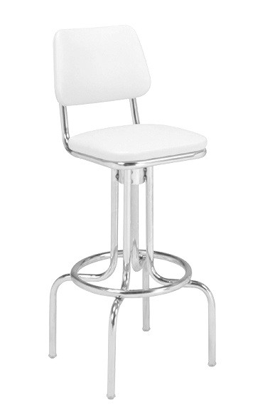 Lyra Retro Swivel Bar Stool shown with White Vinyl