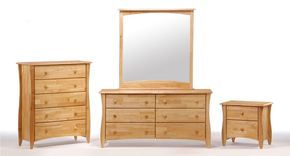 Bailey Natural 6 Drawer Dresser with Mirror, 5 Drawer Chest and 2 Drawer Nightstand Group