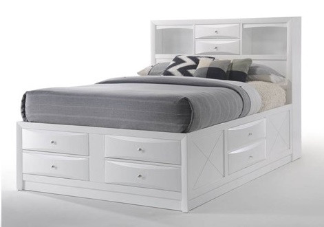 Manville White Bookcase King Size Bed with Storage