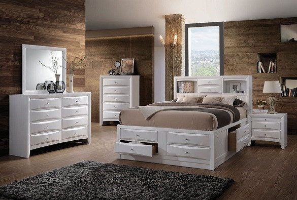 Manville White Bookcase Bed with Storage Room