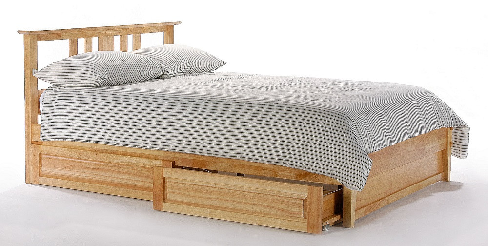 Bailey Natural Platform Bed Frame with Headboard shown with Privacy Panel and Optional Set of 2 Underbed Storage Drawers