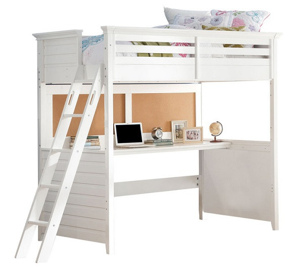 Trixie White Twin Loft Bed with Desk