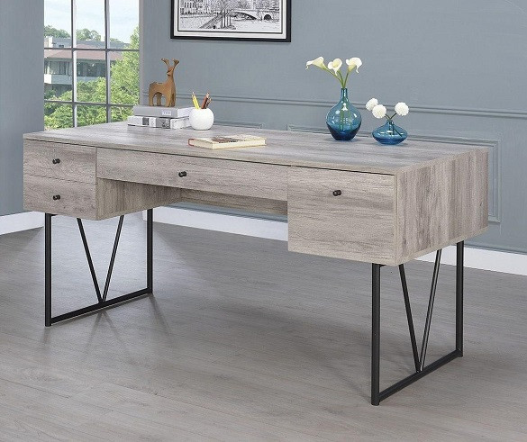 Adam Weathered Gray Writing Desk Front View Room