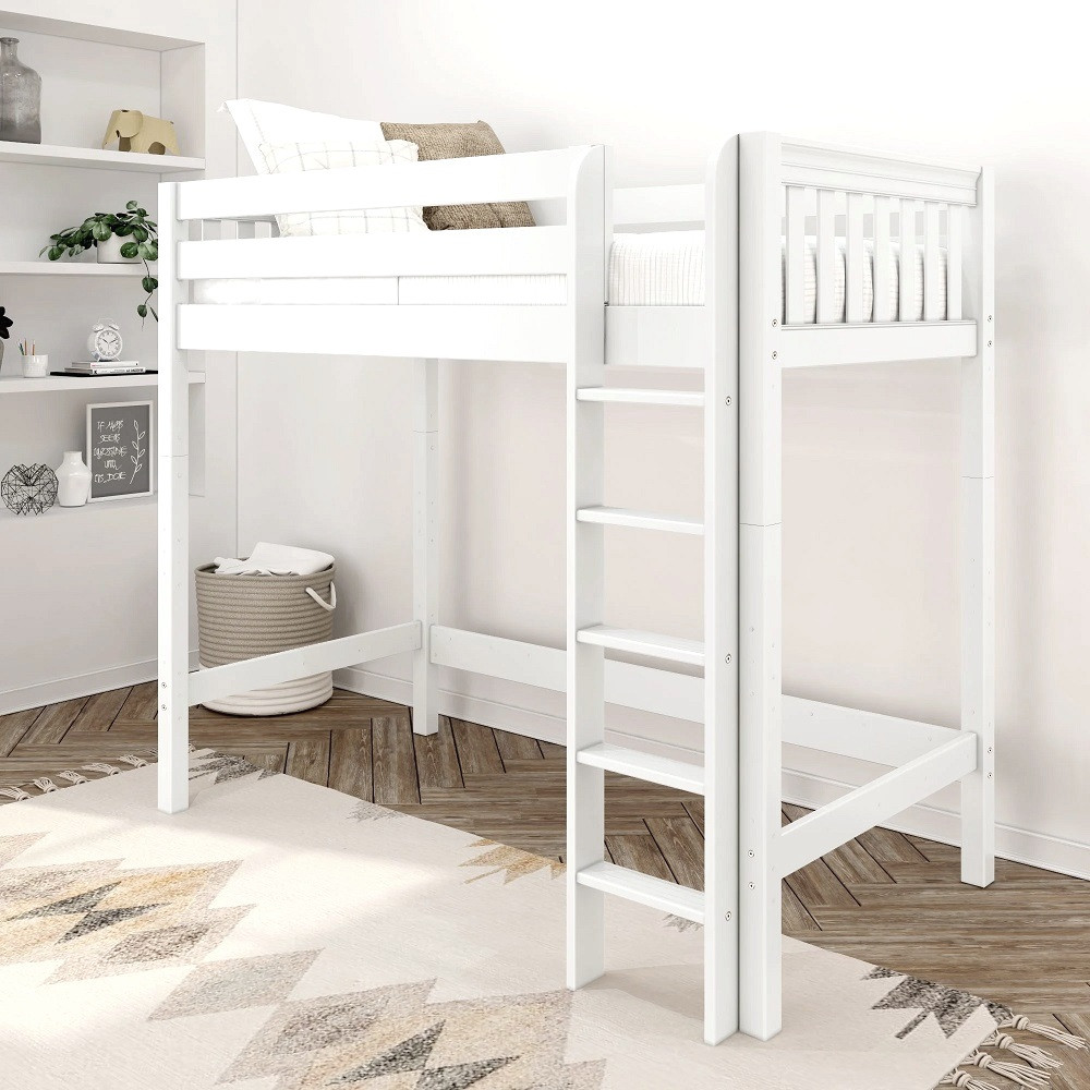 Lily White Twin XL High Loft Beds for Teens Angled View Room