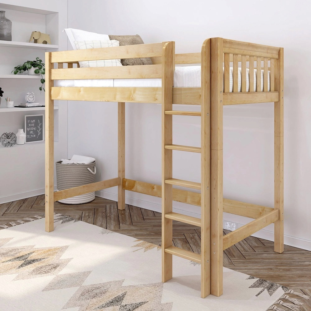 Bennett Natural Twin XL High Loft Beds for Teens Angled View Room
