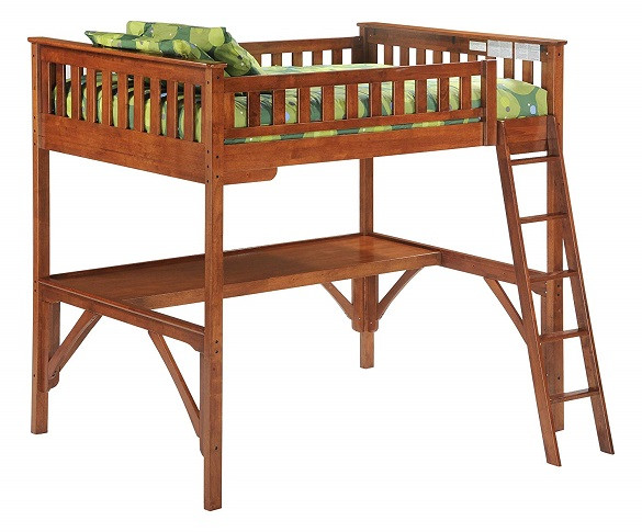 Eastwood Cherry Full Wood Loft Bed shown with Optional Full Length Desk