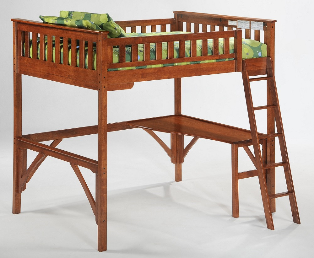 Eastwood Cherry Full Wood Loft Bed shown with Optional Corner Desk