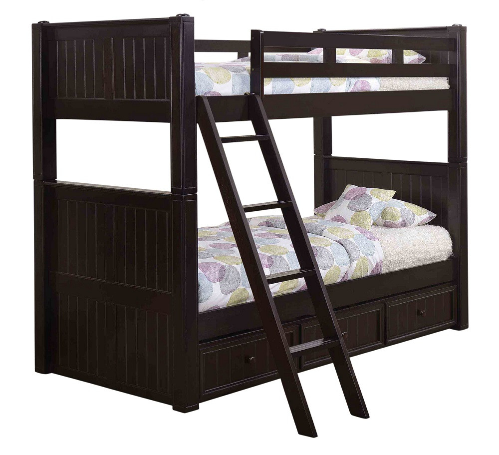 Foster Espresso Twin XL Bunk Beds shown with Optional XL Storage Trundle