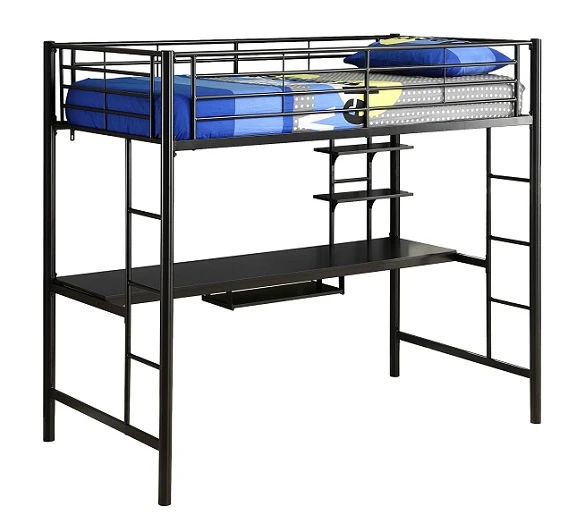 Sanders Black Metal Loft Bed with Desk