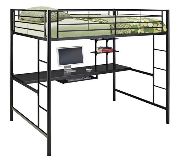 Sanders Black Metal Loft Bed with Desk