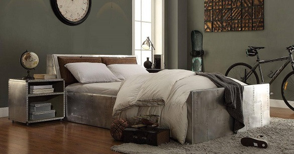 Malcolm Aluminum Queen Size Bed with Storage Room Side View