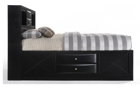 Manville Black Bookcase Bed with Storage Side View