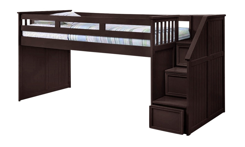Moreno Stairway Low Loft Bed with Storage-Espresso Finish