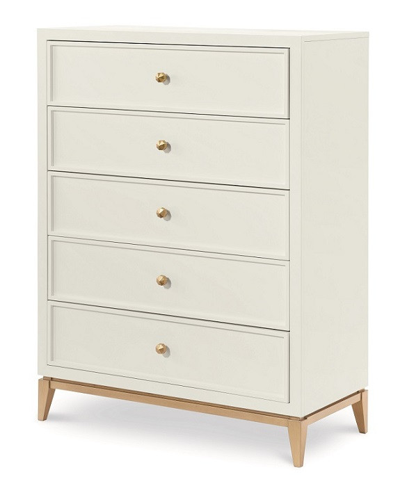 Antoinette White and Gold 5 Drawer Chest