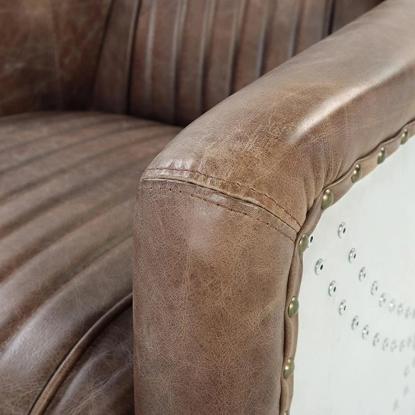 Malcolm Leather and Aluminum Aviator Chair Arm Detail