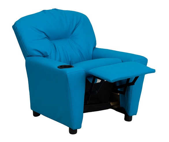 Vinyl Kids Recliner with Cup Holder Reclined Turquoise