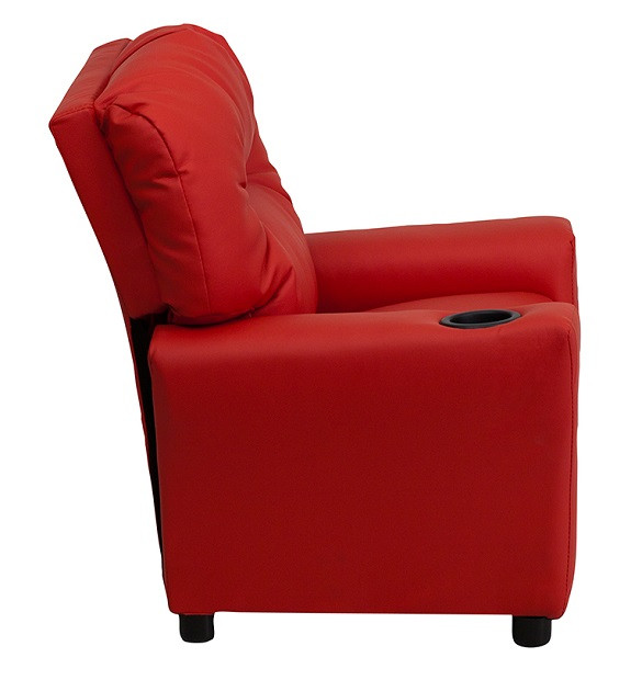 Vinyl Kids Recliner with Cup Holder Side View Red