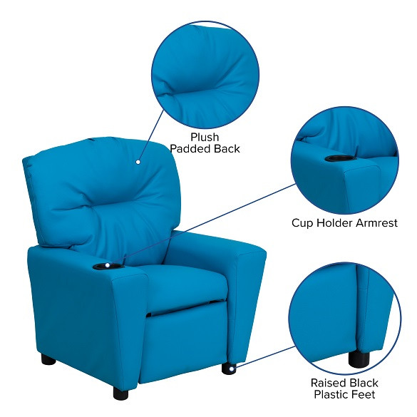 Vinyl Kids Recliner with Cup Holder Turquoise