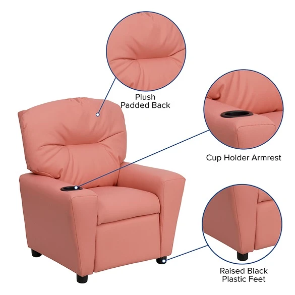 Vinyl Kids Recliner with Cup Holder Pink