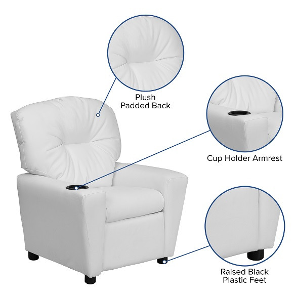 Vinyl Kids Recliner with Cup Holder White