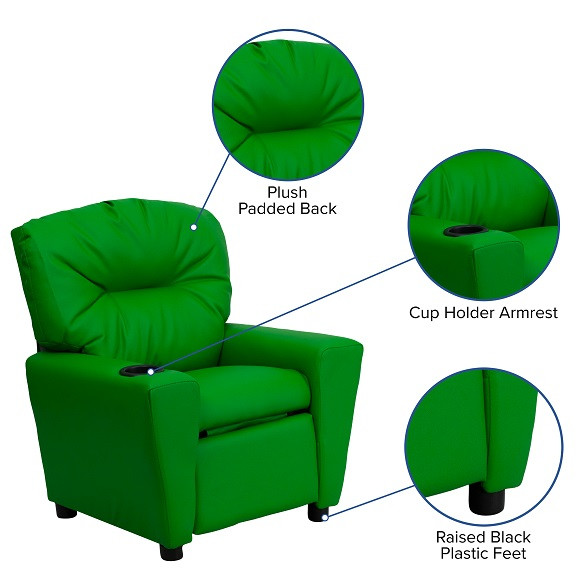 Vinyl Kids Recliner with Cup Holder Green