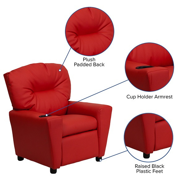 Vinyl Kids Recliner with Cup Holder Red