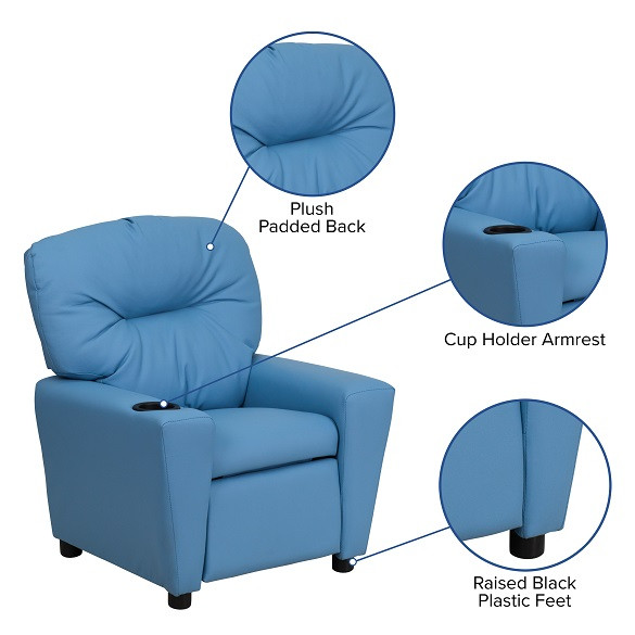 Vinyl Kids Recliner with Cup Holder Light Blue