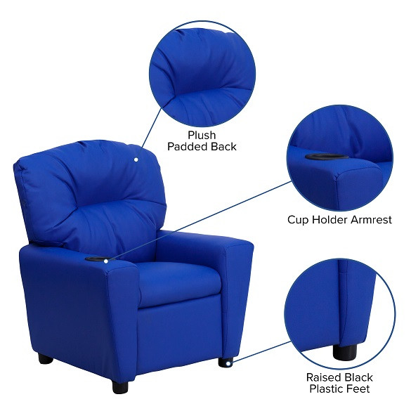Vinyl Kids Recliner with Cup Holder Blue