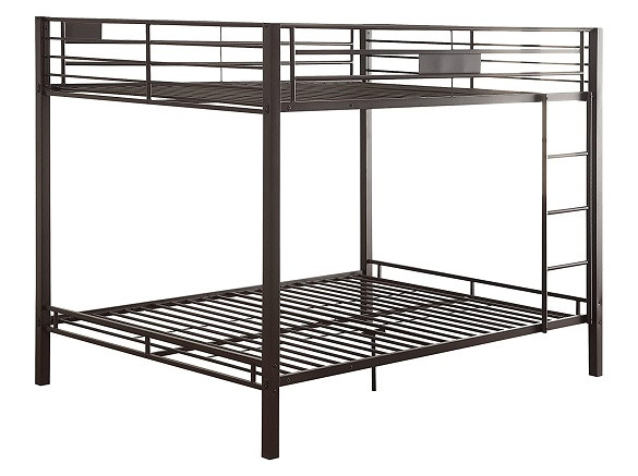 Focus Black Metal Queen over Queen Bunk Bed Angled View No Mattresses