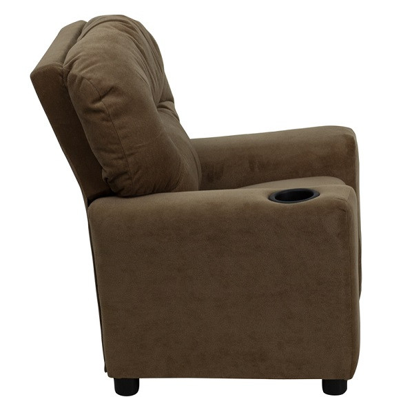 Microfiber Kids Recliner with Cup Holder Side View Brown