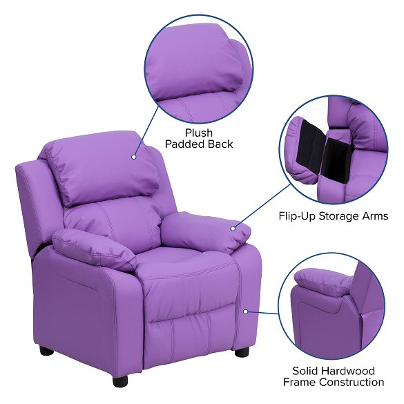 Kids Recliner Vinyl with Storage Arms Lavender