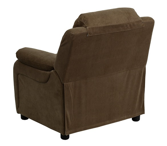 Kids Recliner Microfiber with Storage Arms Back View Brown