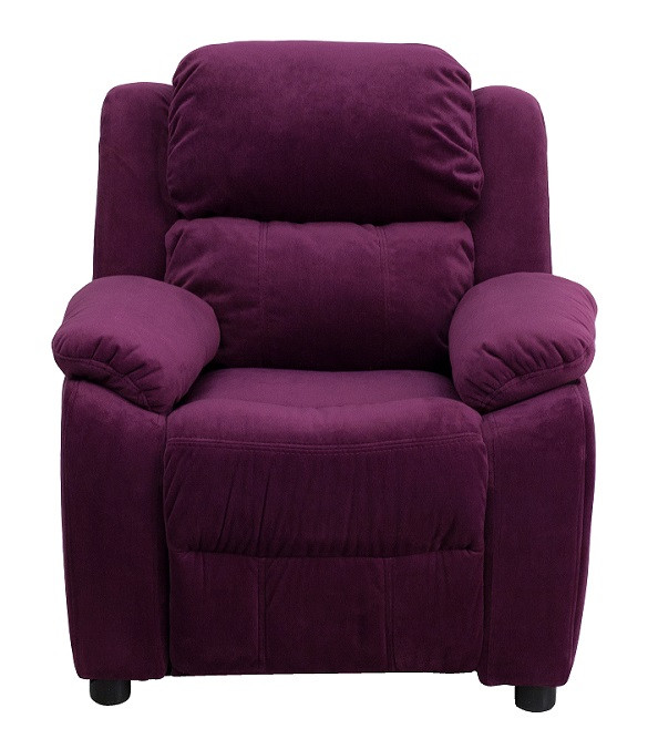 Kids Recliner Microfiber with Storage Arms Front View Purple